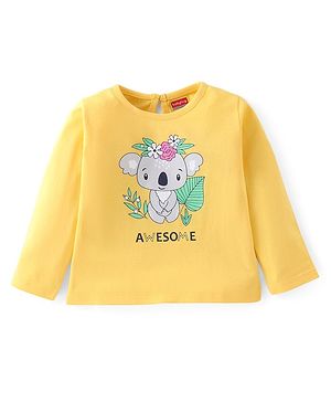 Babyhug 100% Cotton Knit Full Sleeves Koala Bear Graphic T-Shirt - Yellow