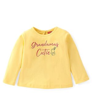 Babyhug 100% Cotton Full Sleeves Tee Text Print - Yellow