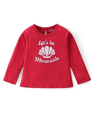 Babyhug Cotton Knit Full Sleeves Text & Shell Printed T-Shirt - Red