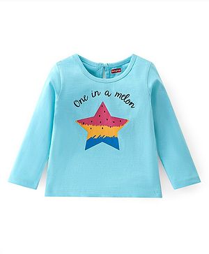 Babyhug Cotton Knit Full Sleeves T-Shirt with Graphics Print - Blue