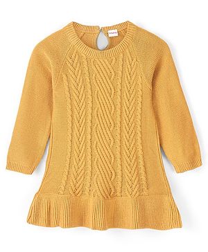 Babyhug Full Sleeves Cable Knit Woolen Dress - Mustard Babyhug Full Sleeves Cable Knit Woolen Dress - Mustard