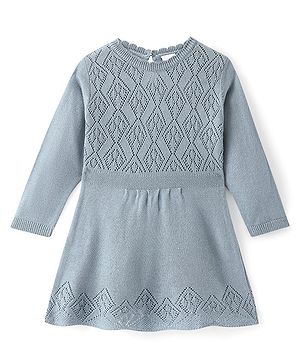 Babyhug Full Sleeves Woollen Dress - Blue