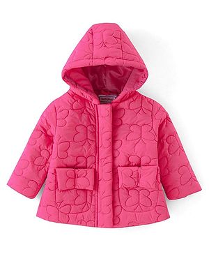 Babyhug Woven Full Sleeves Padded Winter Jacket with Butterfly Design - Pink
