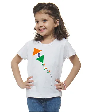 M'andy Independence Day Theme Half Sleeves  Independence Kite Printed Tee - White