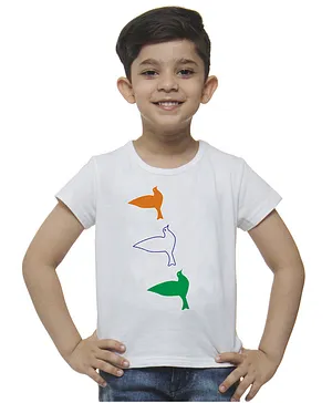 M'andy  Independence Day Theme Half Sleeves Birds Text Printed  Tee - White