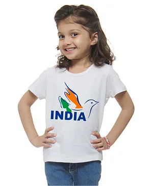 M'andy  Independence Day Theme Half Sleeves India Text Printed  Tee - White