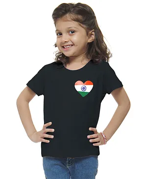 M'andy Independence Day Theme Half Sleeves Heart Printed Tee -  Black