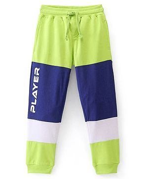 Pine Kids Knitted Stretchable Text Printed Cut & Sew Full Length Track Pants- Lime