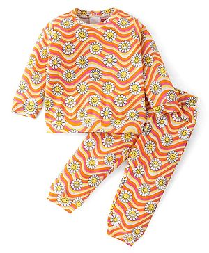 Babyhug Cotton Full Sleeves Top & Lounge Pant Floral Printed - Yellow & Orange