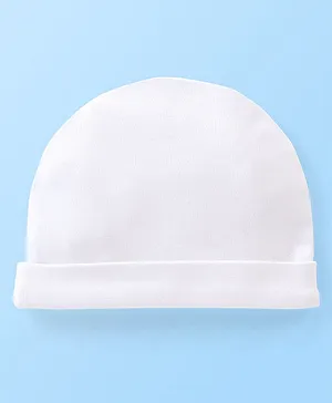 Babyhug 100% Cotton Knit Cap White - Diameter 9 cm