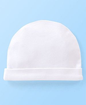 Babyhug 100% Cotton Knit Cap White - Diameter 10.5 cm