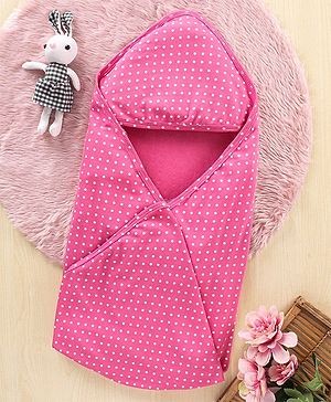 Babyhug Interlock Cotton Hooded Wrapper Polka Dots Print L 76.2 X B 76.2 cm - Pink