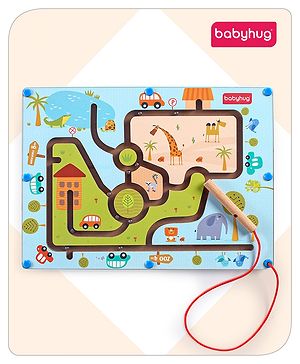 Babyhug Magnetic Maze Wooden Puzzle| Improves Hand Eye Co-ordination and Motor Skills| Montessori Learning and Educational Toy for 3-6 Years Kids| Gifting Toy| BIS Certified