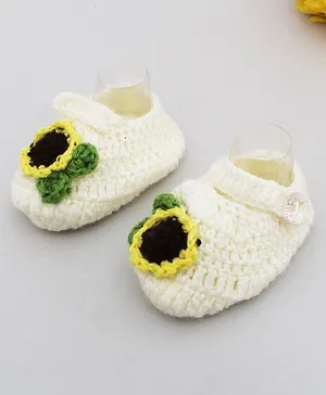 Woonie Sunflower Embellished Booties - Off White