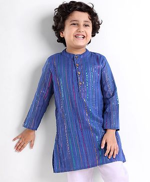 Babyhug Cotton Lurex Woven Full Sleeves Kurta - Blue