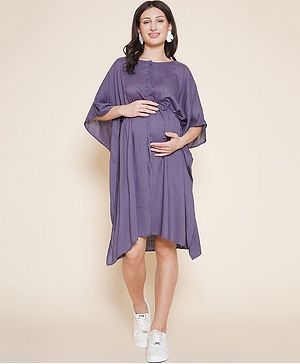 Mine4Nine Half Sleeves Solid Maternity Kaftan -  Grey