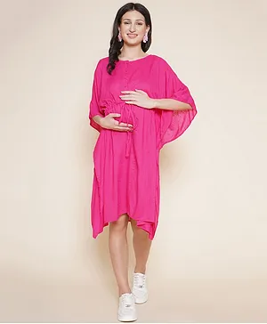 Mine4Nine Half Sleeves Solid Maternity Kaftan -  Pink