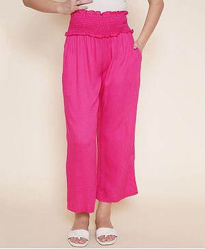 Mine4Nine  Rayon Smoked Waist Detailed  Maternity Trouser - Pink