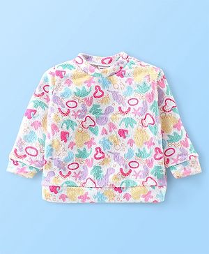 Babyhug Cotton Knit Full Sleeves Fur Sweatshirt with Teddy Embroidery - Beige