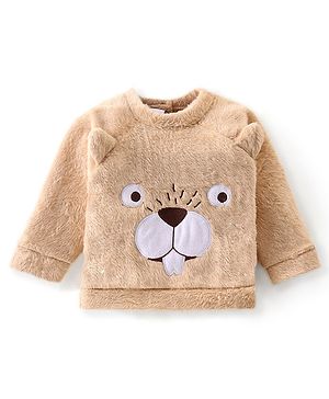 Babyhug Cotton Knit Full Sleeves Fur Sweatshirt with Beaver Applique Detailing - Brown