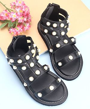 Pine Kids Zipper Closure Studded Sandals - Black