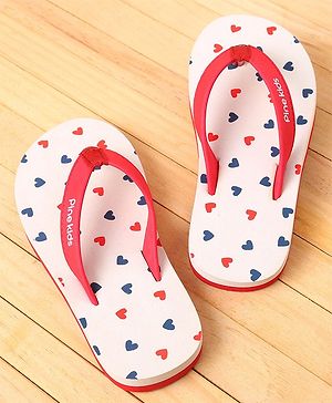 Pine Kids Slip On Flip Flops Heart Print - Red & Pink