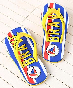 Pine Kids Slip On Flip Flops Brave Print - Blue & Yellow