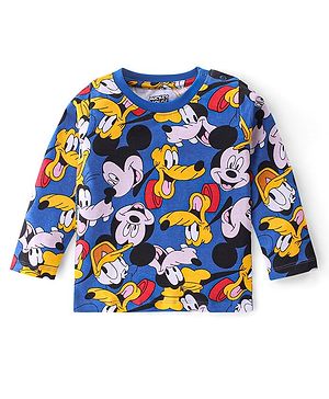 Babyhug Cotton Knit Full Sleeves Mickey & Friends Printed T-Shirt - Blue
