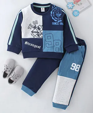 Pine Active Full Sleeves Tee and Shorts Set Goal Print - White & Blue - Poly Lycra - 5 to 6 Years - Girls - for Kids