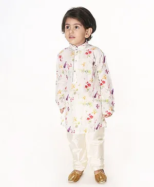 VASTRAMAY SISHU Full Sleeves Floral Printed Kurta Pyjama Set - Cream