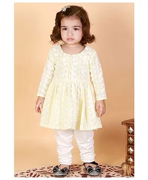 VASTRAMAY SISHU Full Sleeves Chikankari  Kurta & Leggings -Yellow & White