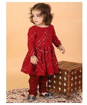 VASTRAMAY SISHU Georgette  Full Sleeves Mirror Work Detailed Kurta & Churidar Set -  Maroon