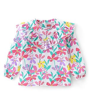 Babyhug Cotton Knit Full Sleeves Top with Floral Print - Off White