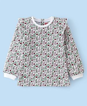 Babyhug Cotton Knit Full Sleeves T-Shirt Floral Printed - White