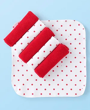 Babyhug Cotton Terry Knit Hand & Face Towels Polka Dots Print Pack of 6 L 30 x B 30 cm - Red & White
