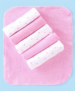 Babyhug Cotton Terry Knit Wash cloths Polka Dot Design Pack of 6 L 30 x B 30 cm- Multicolor
