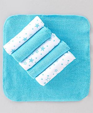 Babyhug Cotton Terry Knit Wash cloths Star Design Pack of 6 L 30 x B 30 cm- Multicolor