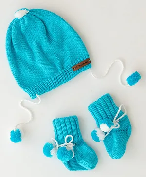 The Original Knit Unisex Pom Pom With Tassel Detailed Cap With Socks - Sky Blue