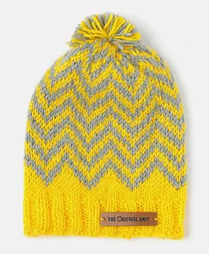 The Original Knit Handmade Chevron Designed Cap - Yellow & Grey