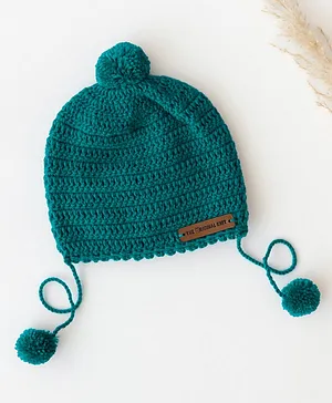 The Original Knit  Handmade Pom Pom Cap - Bottle Green