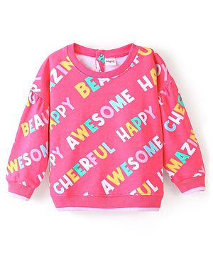 Babyhug 100% Cotton Knit Full Sleeves Sweatshirt With Text Print - Pink