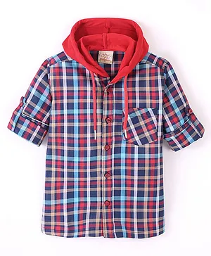 Boys Embroidery Checked Shirt 4-5Y / Grey / Short Sleeves