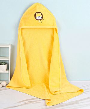 Babyhug Cotton Terry Knit Towel with Hood Lion Applique L 76.2 x B 76.2 cm - Yellow