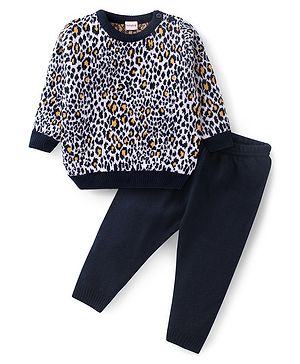 Babyhug Full Sleeves Sweater Set Leopard Design- Navy Blue & White Babyhug Full Sleeves Sweater Set Leopard Design- Navy Blue & White
