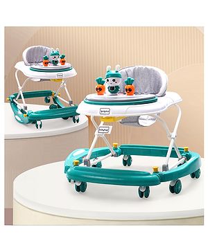 Babyhug Bunny 2 In 1 Walker Cum Rocker With 3 Adjustable Height & Musical Play Tray With Lights-Green| Cushion Seat| Smooth Swivel Wheels| Foldable