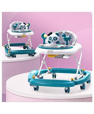 Babyhug Panda 2 In 1 Walker Cum Rocker With 3 Adjustable Height & Musical Play Tray With Light- Blue| Smooth Swivel Wheels| BIS Certified| Comfortable Seat| Removable Toys