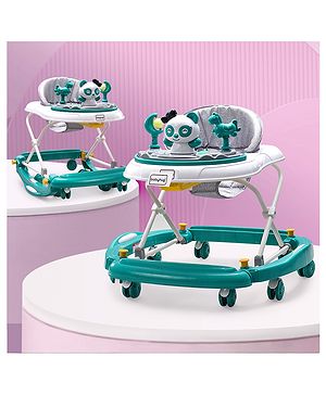Babyhug Panda 2 In 1 Walker Cum Rocker With 3 Adjustable Height & Musical Play Tray With Light - Green| Smooth Swivel Wheels| BIS Certified| Comfortable Seat| Removable Toys