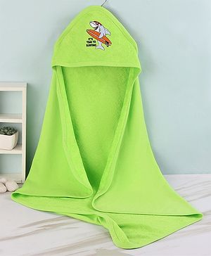 Babyhug Cotton Terry Knit Shark Print Towel with Hood L 76.2 x B 76.2 cm - Green
