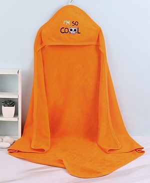 Babyhug Terry Knit Hooded Bath Towel Text & Kitty Embroidery L 76 x B 76 cm - Orange