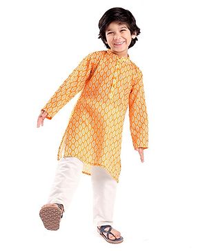 Babyhug 100% Cambric Three Full Printed Kurta With Solid Pyjama Set - Yellow